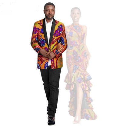 African Couple Print Ruffles Dresses Match Men Outfits Sets CC044