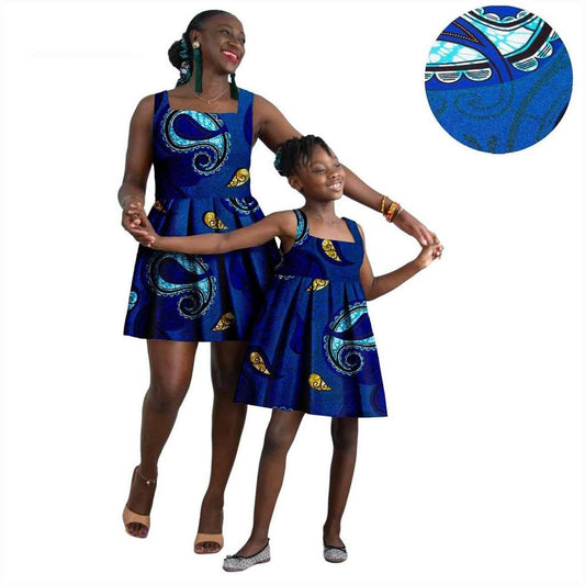 Summer African Metallic Print Dresses for Women and Girls FM022-1