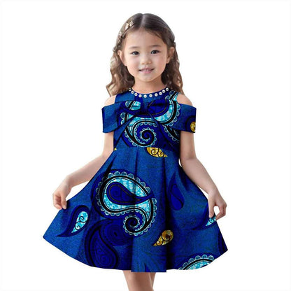 Girls Ankara Print Beading Bow Tie Metallic Party Dresses