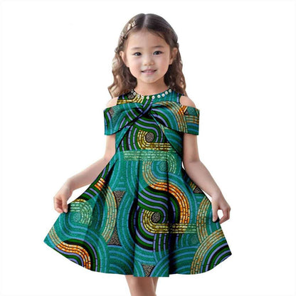 Girls Ankara Print Beading Bow Tie Metallic Party Dresses