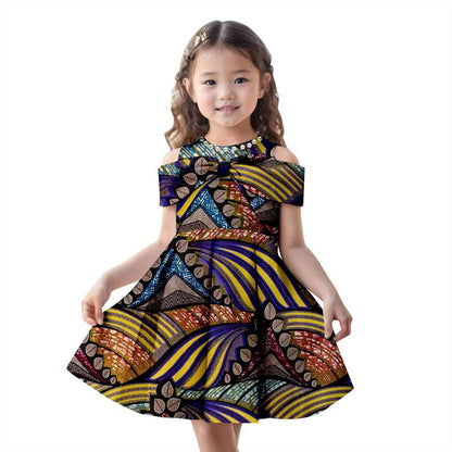 Girls Ankara Print Beading Bow Tie Metallic Party Dresses