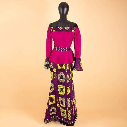 African Clothes Print Strapless Top and Lace Skirts Outfits