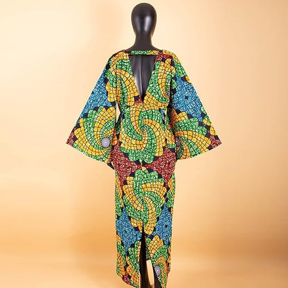 Women African Dresses V-Neck Maxi Dress Ankara Print Party Attire