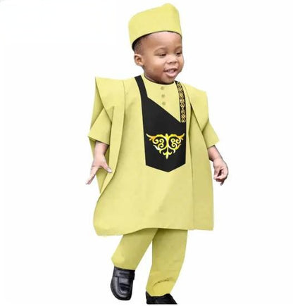 Traditional Outwear Muslim Sets Shirt Pant Robes Cap for Kids