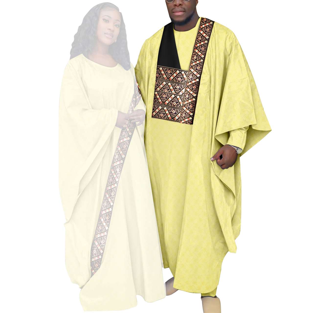 Kaftan Asoebi Muslim Women Long Dresses Robe Match Men sets