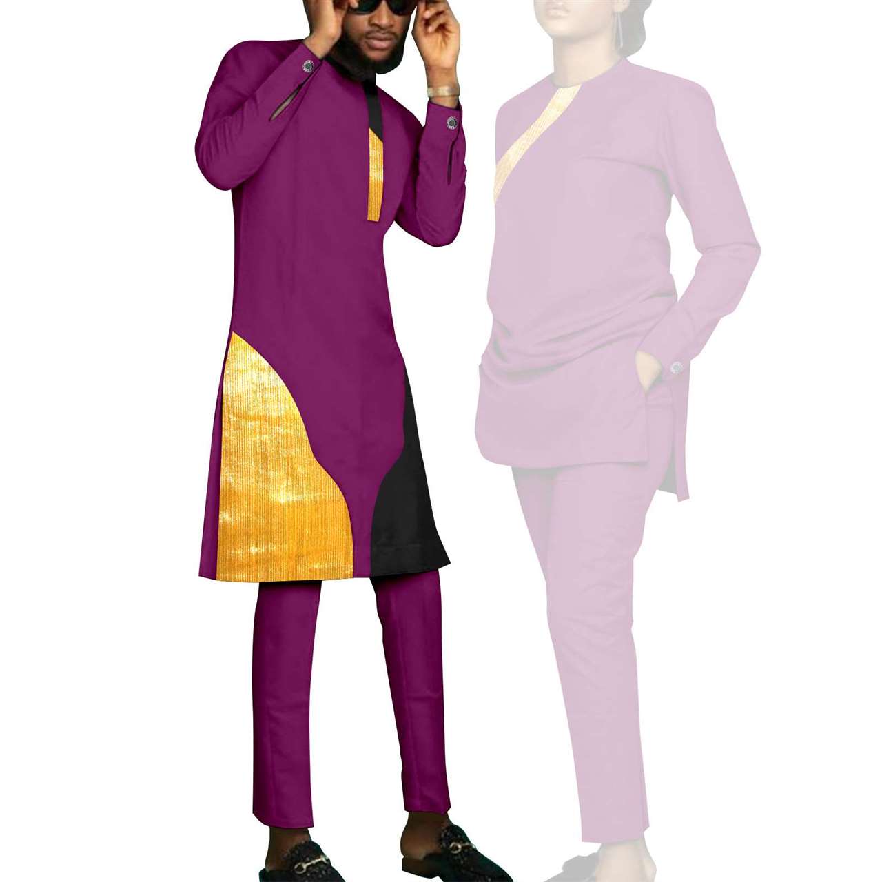 Couples Kaftan Men Outfits Match Women Patchwork Sets