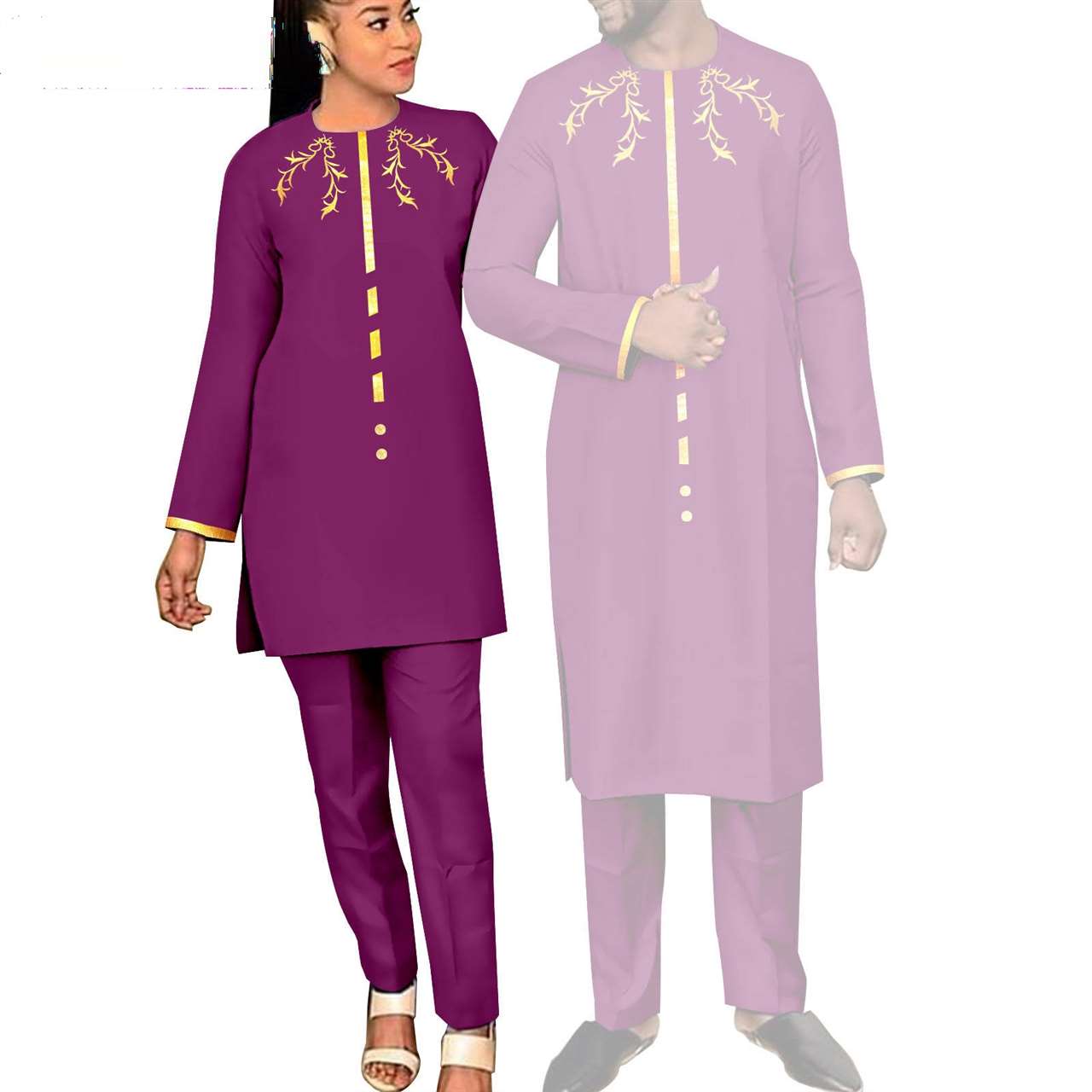 Women Applique Top Shirt and Pant Sets Match Men Outfits