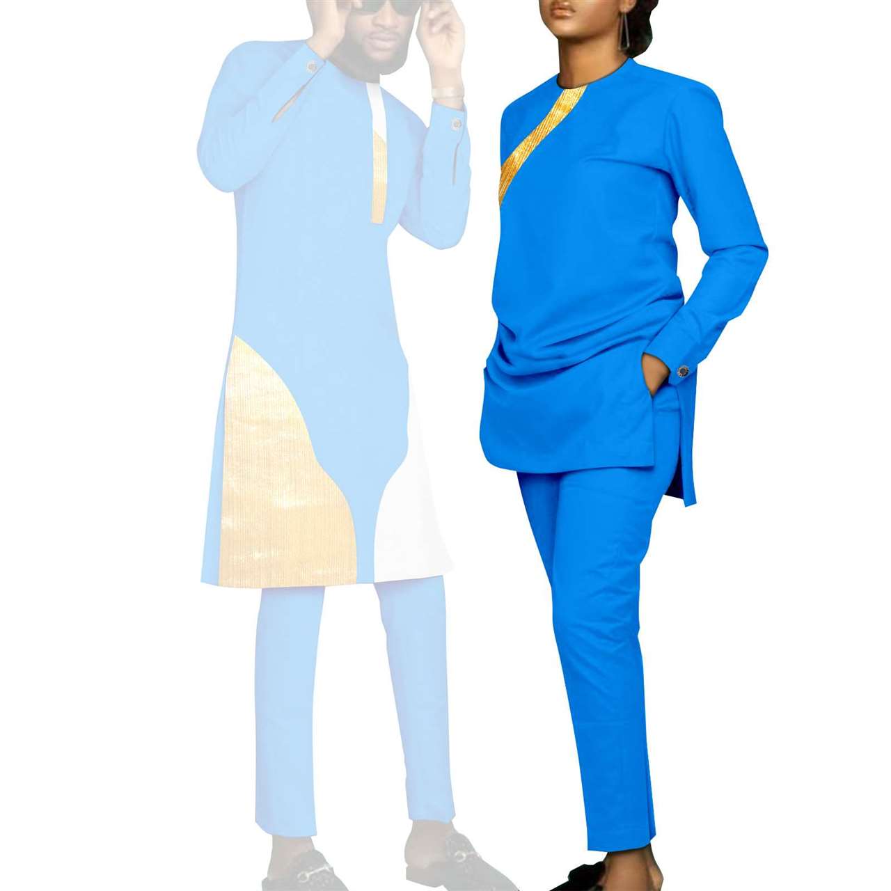 Couples Kaftan Men Outfits Match Women Patchwork Sets