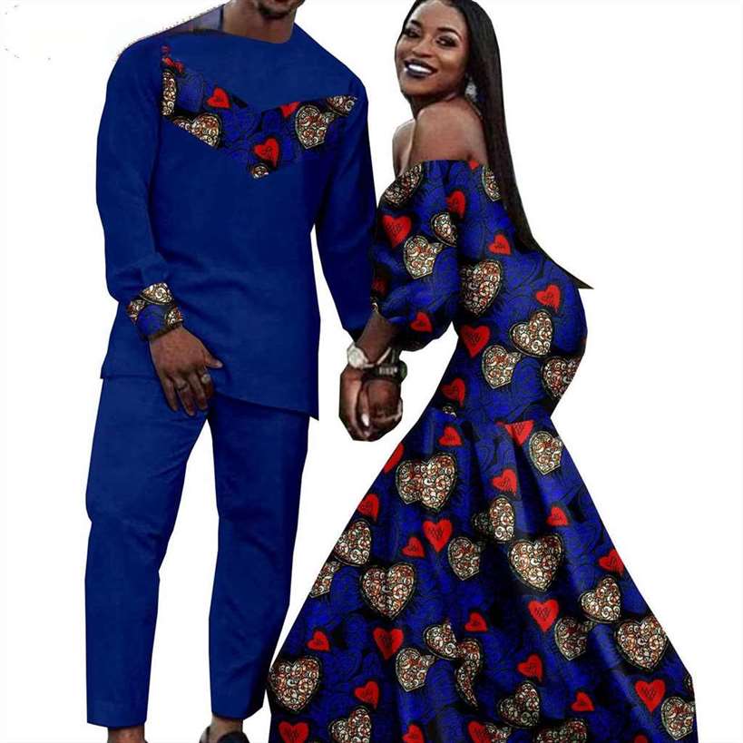 Couples African Dresses Women Print Long Match Men Sets CC005-1