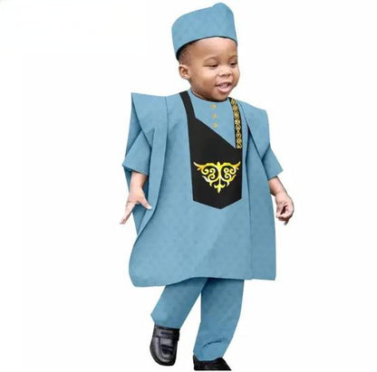 Traditional Outwear Muslim Sets Shirt Pant Robes Cap for Kids