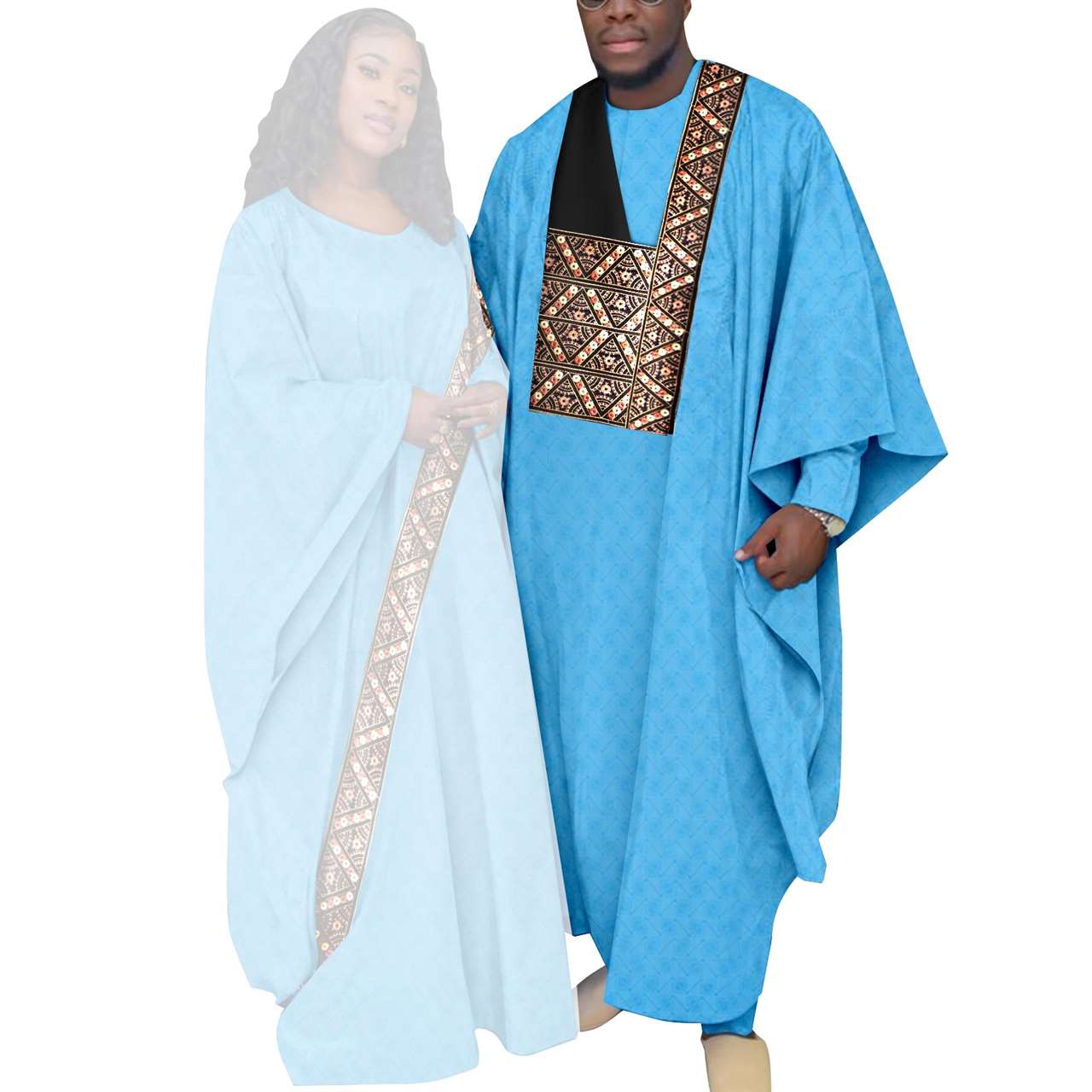 Kaftan Asoebi Muslim Women Long Dresses Robe Match Men sets