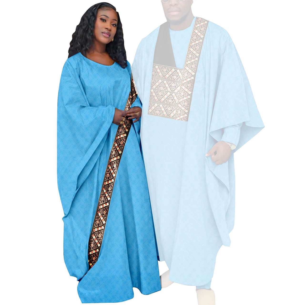 Kaftan Asoebi Muslim Women Long Dresses Robe Match Men sets