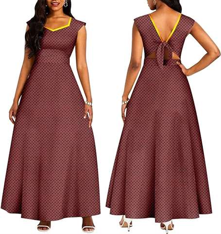 Women African Dresses for Sleeveless High Waist V-Neck Long Dress