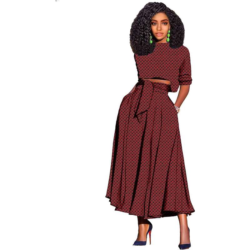 Women African Clothes Print Crop Top and Long Skirts Attire FMS008