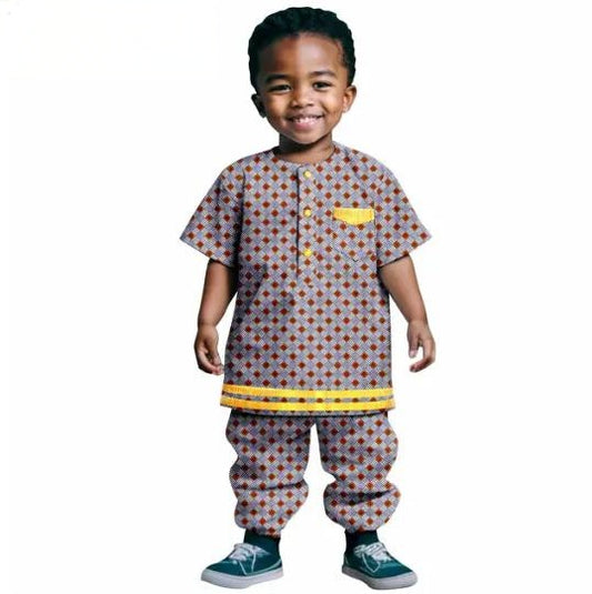 African Clothes Outfits Summer Cotton Print Pant Sets for kid