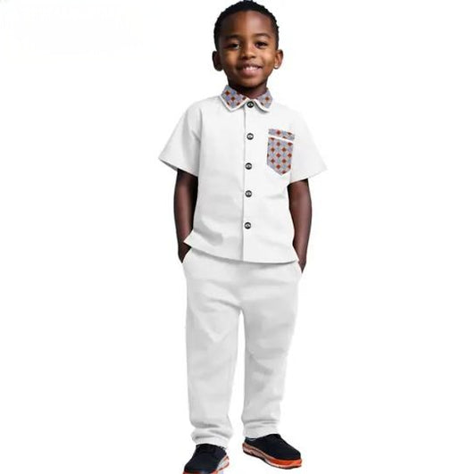 Summer Casual Formal Boy Short Sleeve Top Shirt and Pant Sets