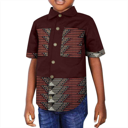 Summer Casual Boy Ankara Print Short Sleeve Shirts