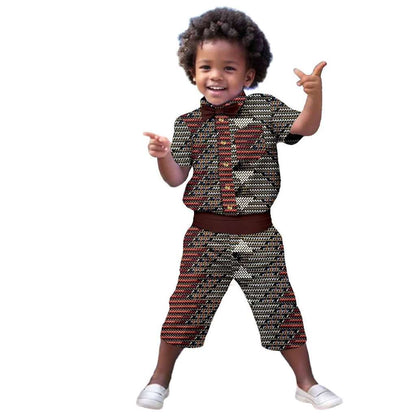 Boys Print Bow tie Top Shirt and Pant Sets Ankara Outerwear