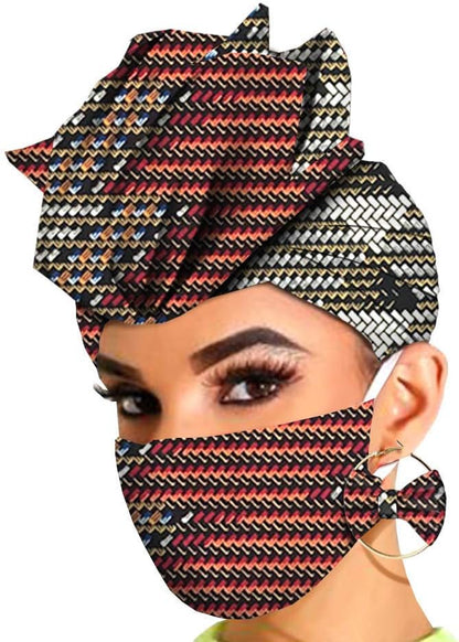 African Head wraps Earrings Print Head tie Bonnet Ankara Wax Batik