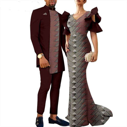 Couple Clothes Print Long Dresses Women Match Men sets CC024-1