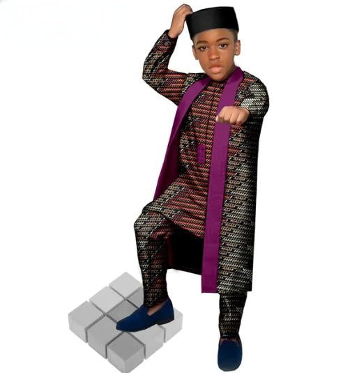 African Clothes for Kids Print Tee and Pants Vest Matching Cap