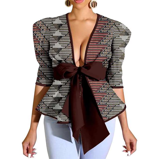 African Clothes Jacket Coat Deep V Top Casual Shirts Ankara Print