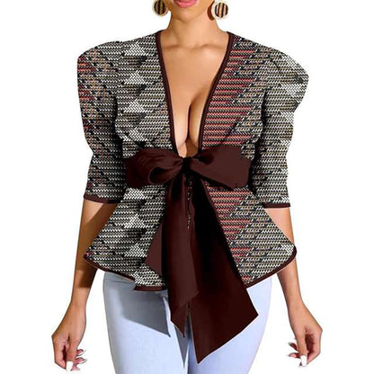 African Clothes Jacket Coat Deep V Top Casual Shirts Ankara Print