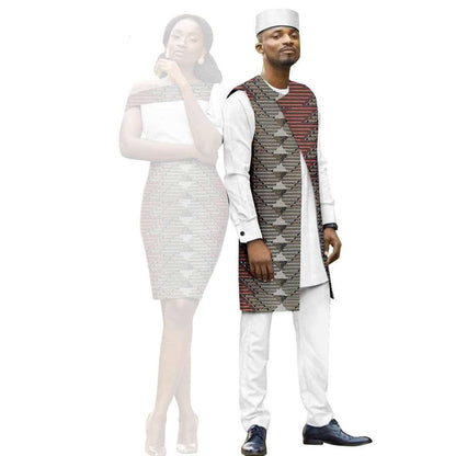 Women Dresses and Men Suit Print Vest Top and Pant Hat Sets