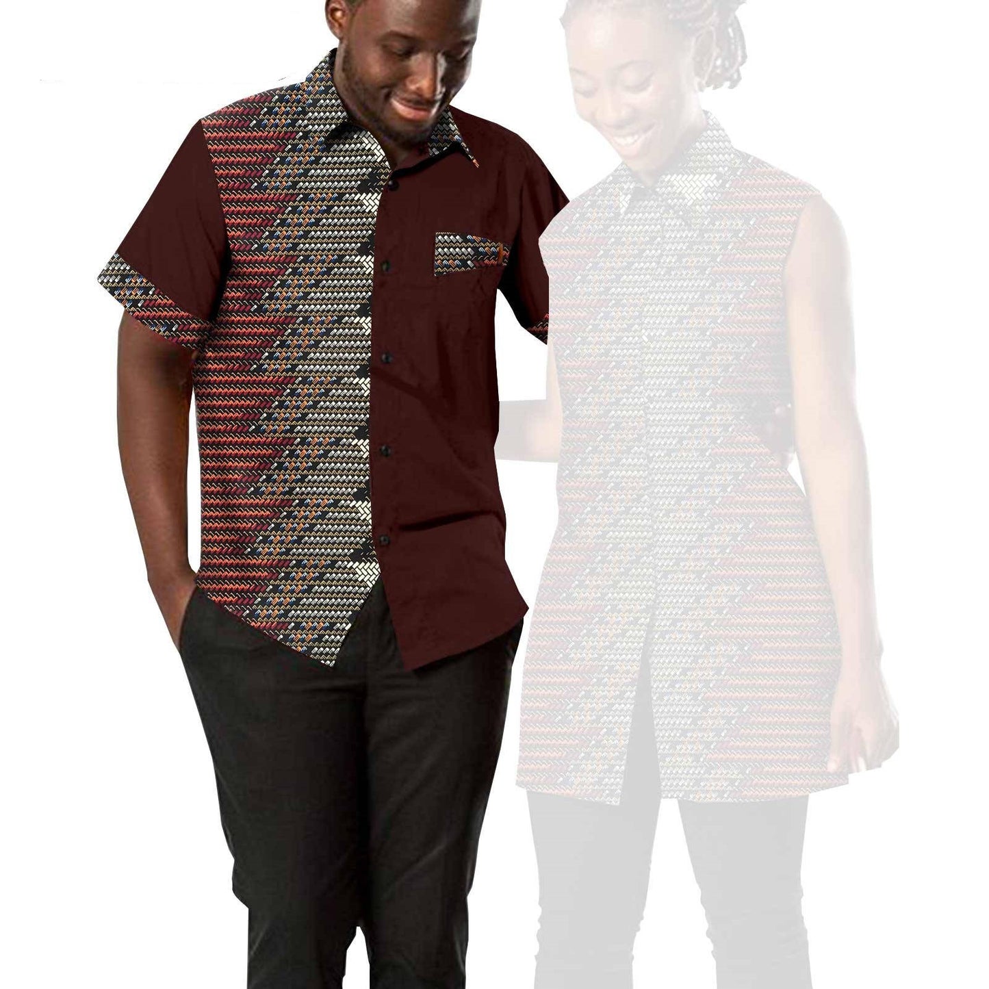 Women Print Shirts Match Men Outfits Patchwork Shirts