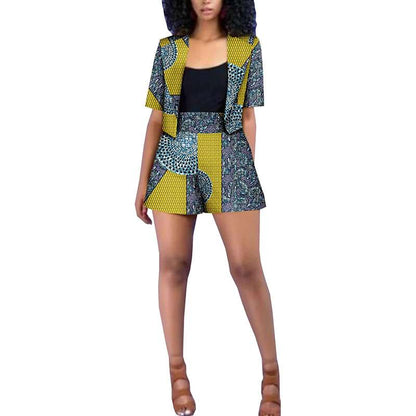 African Clothes Print Short Jackets and  Shorts Ankara Outfits