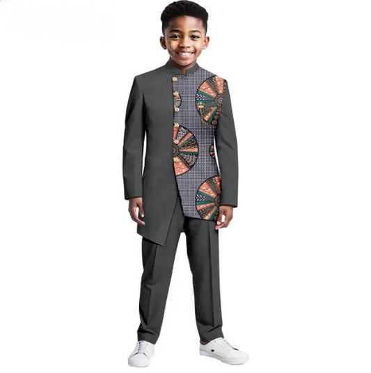 Kids African Clothes Formal Blazer Print Top and Pant Set