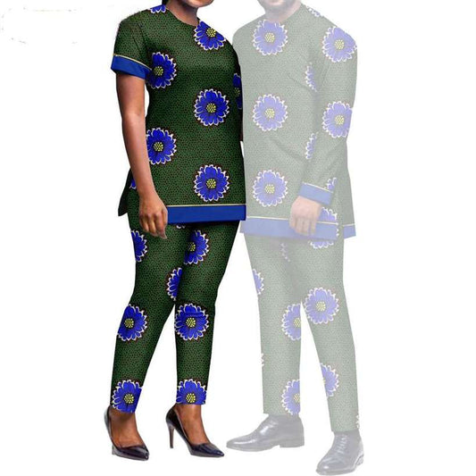 African Couples Outfits Patchwork Zipper Print Sets CC017-1