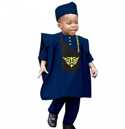 Traditional Outwear Muslim Sets Shirt Pant Robes Cap for Kids