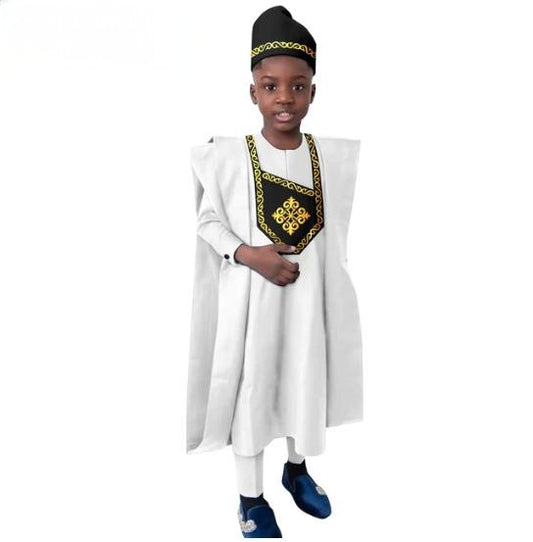 African Clothes for Boys Casual Wrap Hat Vest Shirt Pants Sets