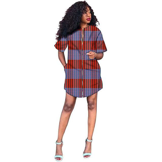 African Women Jacket Dresses Ankara Print Straight Shirt Dress