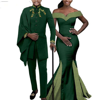 Couple African Clothes Wedding Slim Dress Men Irregular Sets CC026-1