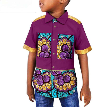 Dashiki Summer Boy Outfits Patchwork Print Top Shirt Outerwear