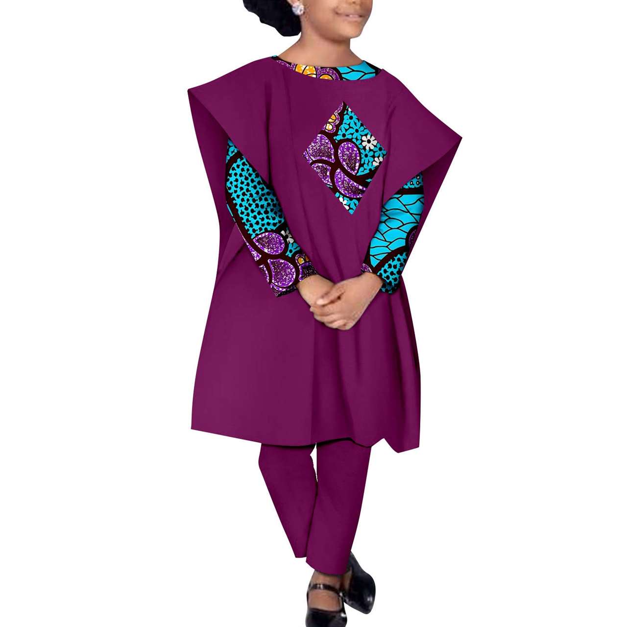 Girls Print Top Pants and Robe Muslim Sets Outfits Outerwear