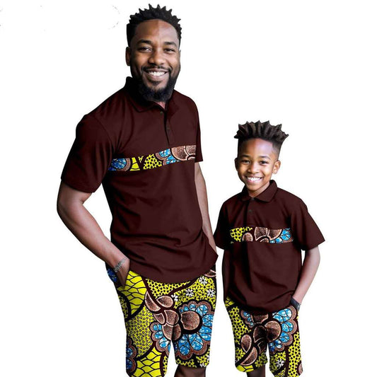 African Clothes Father and Son Print Shirt and Short Pant Sets FM001