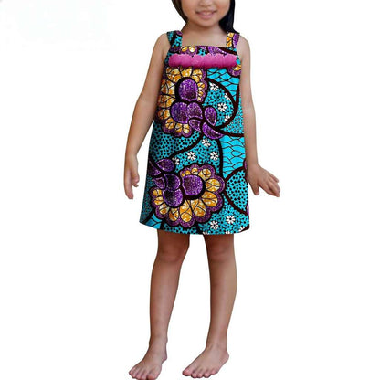 Summer Dashiki Girls Print Flower Knee-length Dresses Outerwear