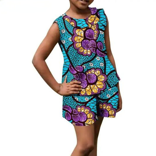 African Clothes for Girl Summer Print Short Pant Sets