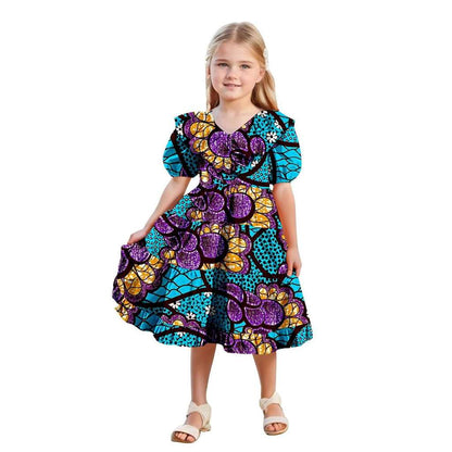 Girls Ankara Print Double Ruffles Collar Dresses Party Dresses