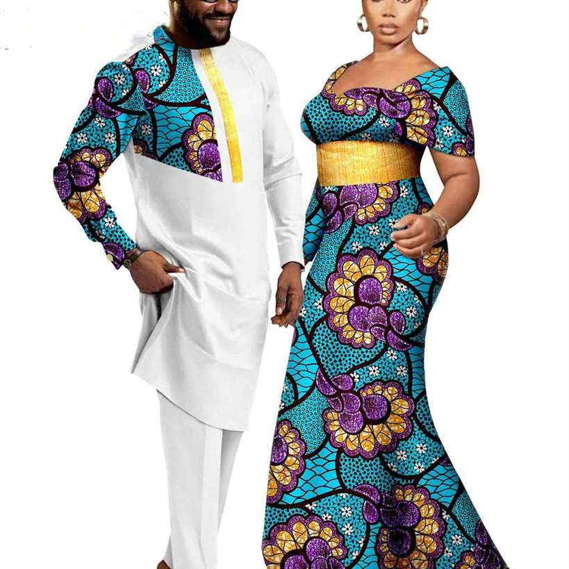 Couples Women Long Dresses Match Men Outfits Sets