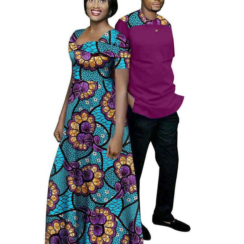 Couple Summer Women Bow Print Long Dresses Men Patchwork Shirt