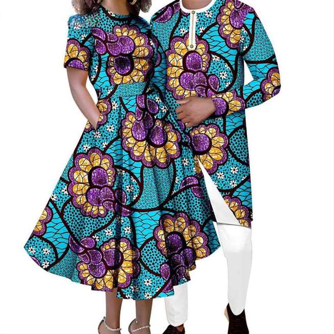 African Print Dresses Match Men Outfits Long Top and Pant Sets