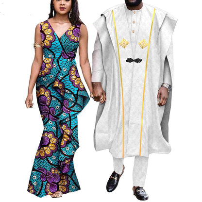 Couple Clothes African Print Women Dresses Men Outfits CC029-1