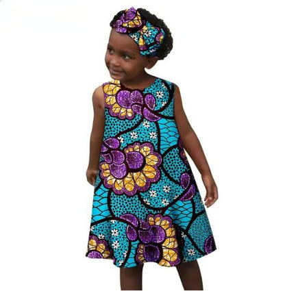 Girls African Clothes Print Dresses Summer Cotton Outfits