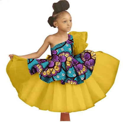 Kids African Clothes Ankara Print Voile Dresses Party