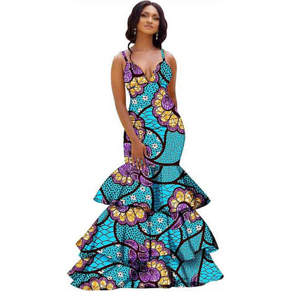 African Dresses Print Sexy V-Neck Long Maxi Dress Party Wedding