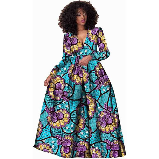 Women African Dresses Long Sleeve Print Dress Ankara Wax